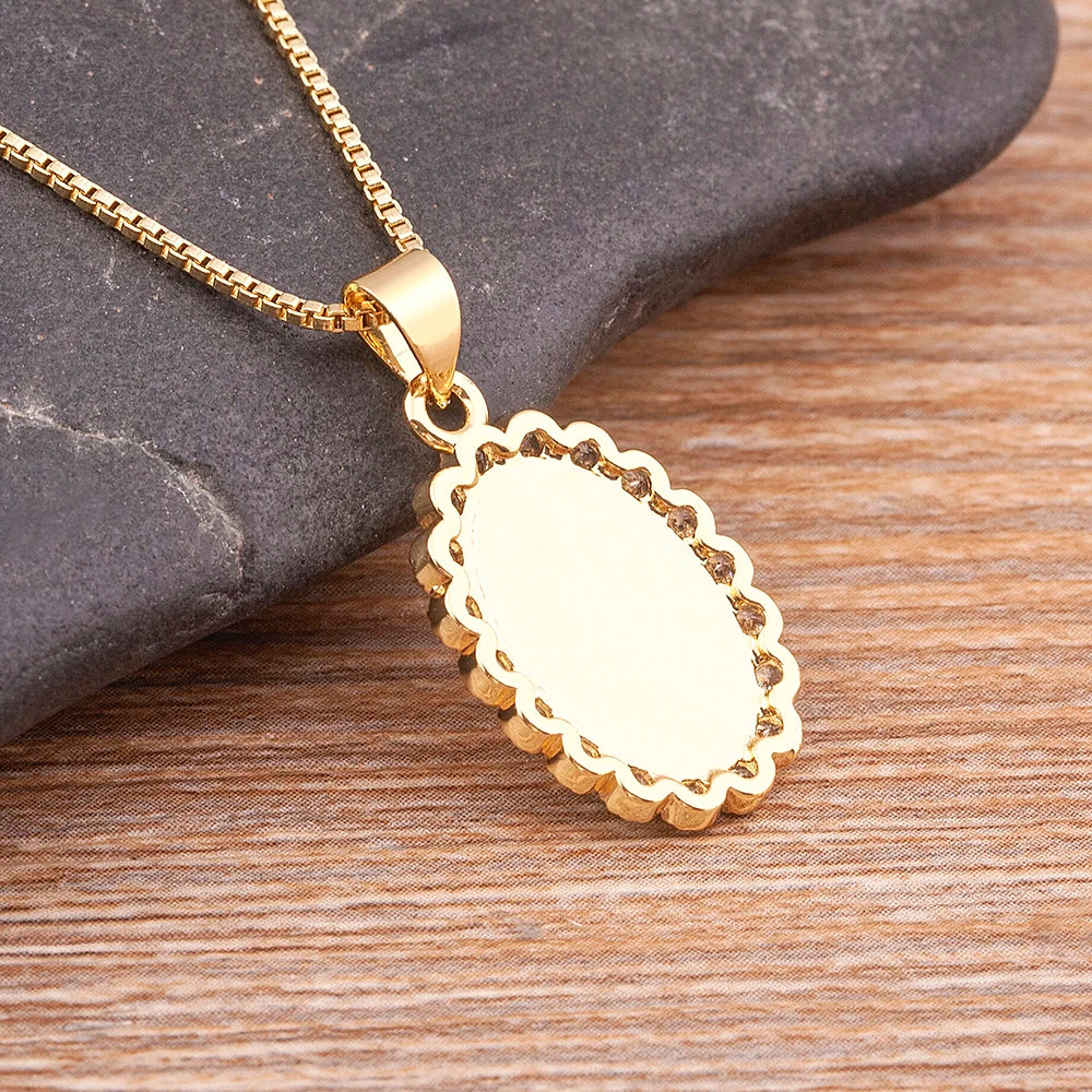 Virgin Mary Copper Zircon Gold Plated Pendant Necklace