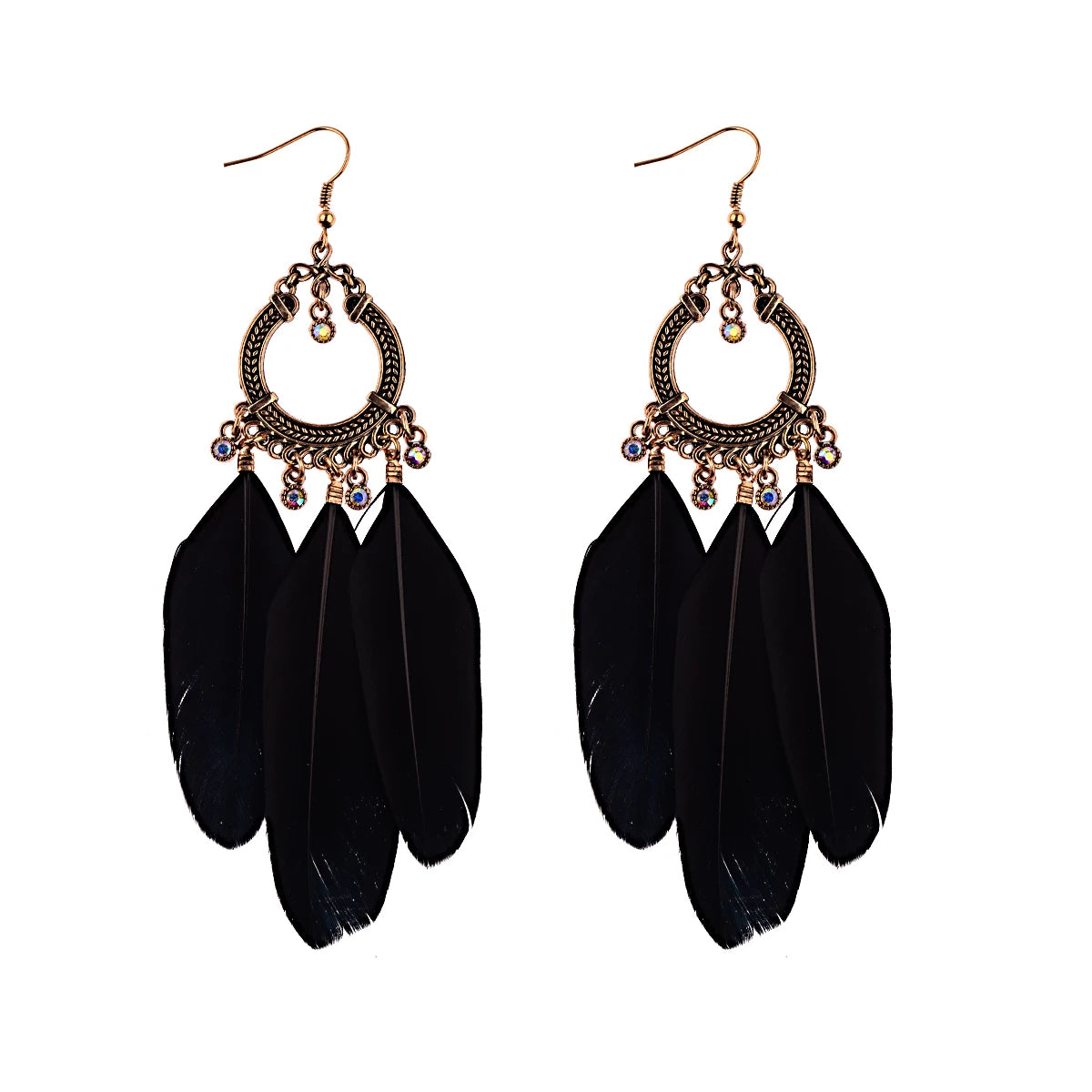 TopHanqi Bohemian Hollow Dream Catcher Leaf Feather Earrings
