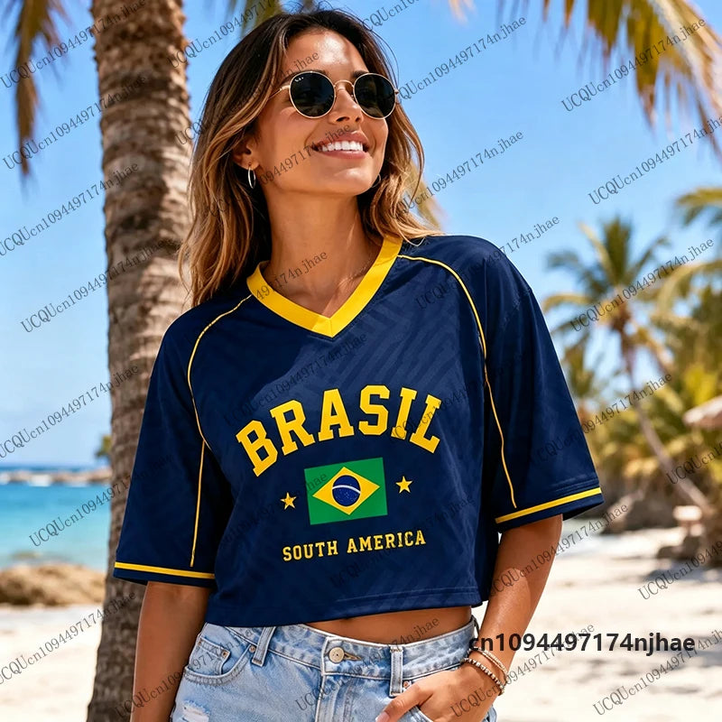 Brazil Flag Print Crop Top