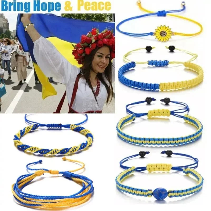 Handmade Blue & Yellow Ukraine Country Peace Love Bracelet