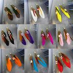 1Pair Tassel Dangling Earrings Colorful Feather Leather