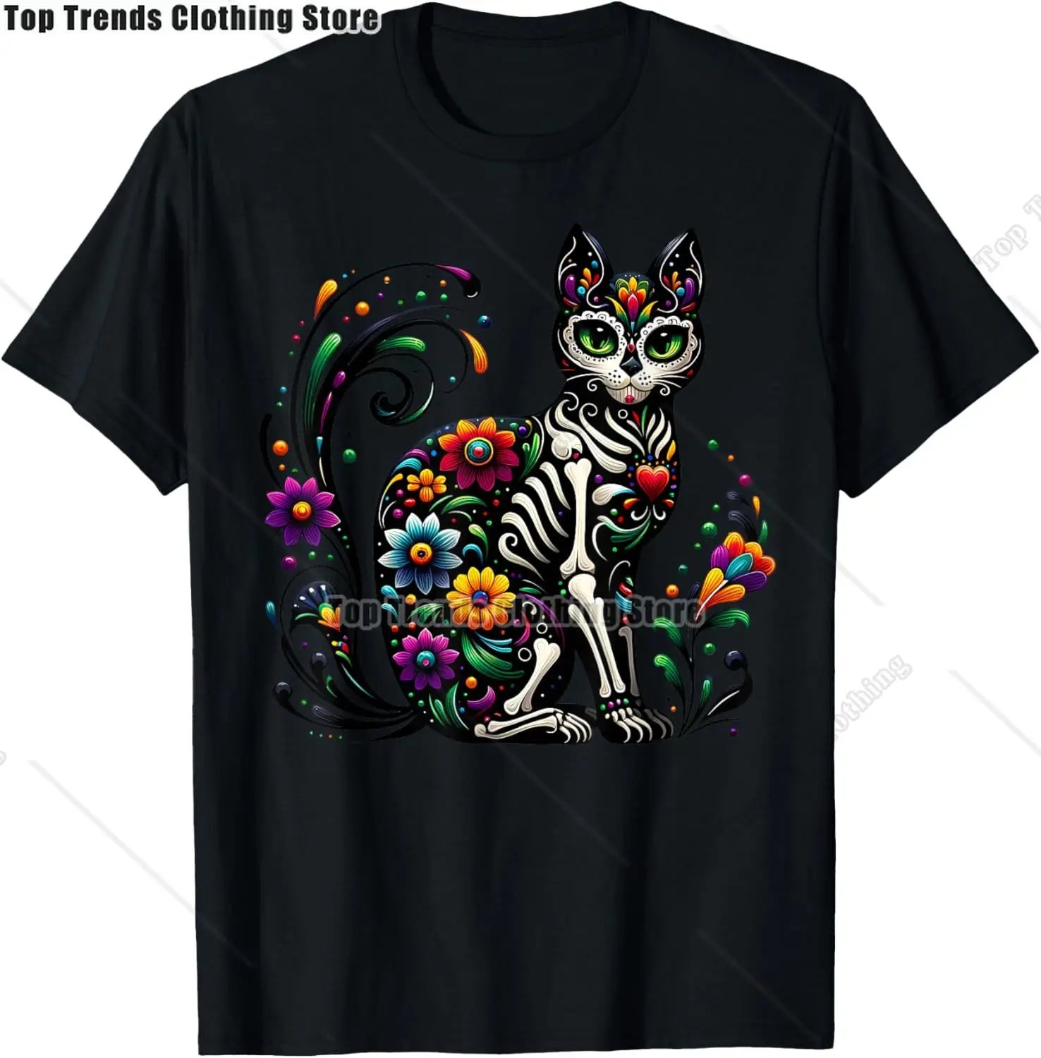 Cute Sugar Skull Cat Dia De Los Muertos Day of The Dead T-Shirt Mexican