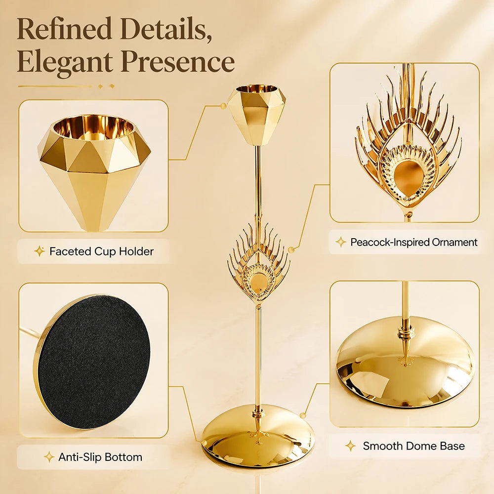 Set Gold Peacock Candle Holders