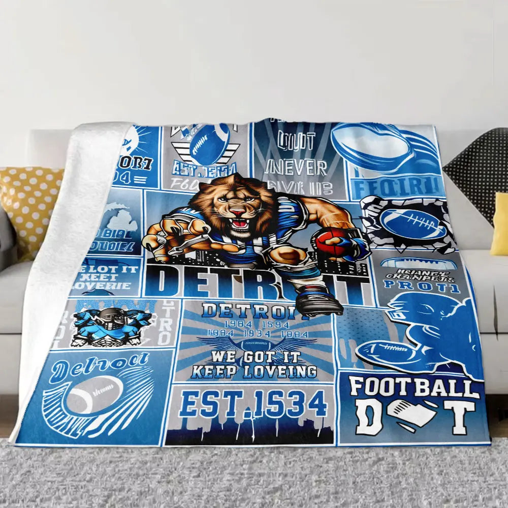 Detroit Football Legacy Collage Blanket -