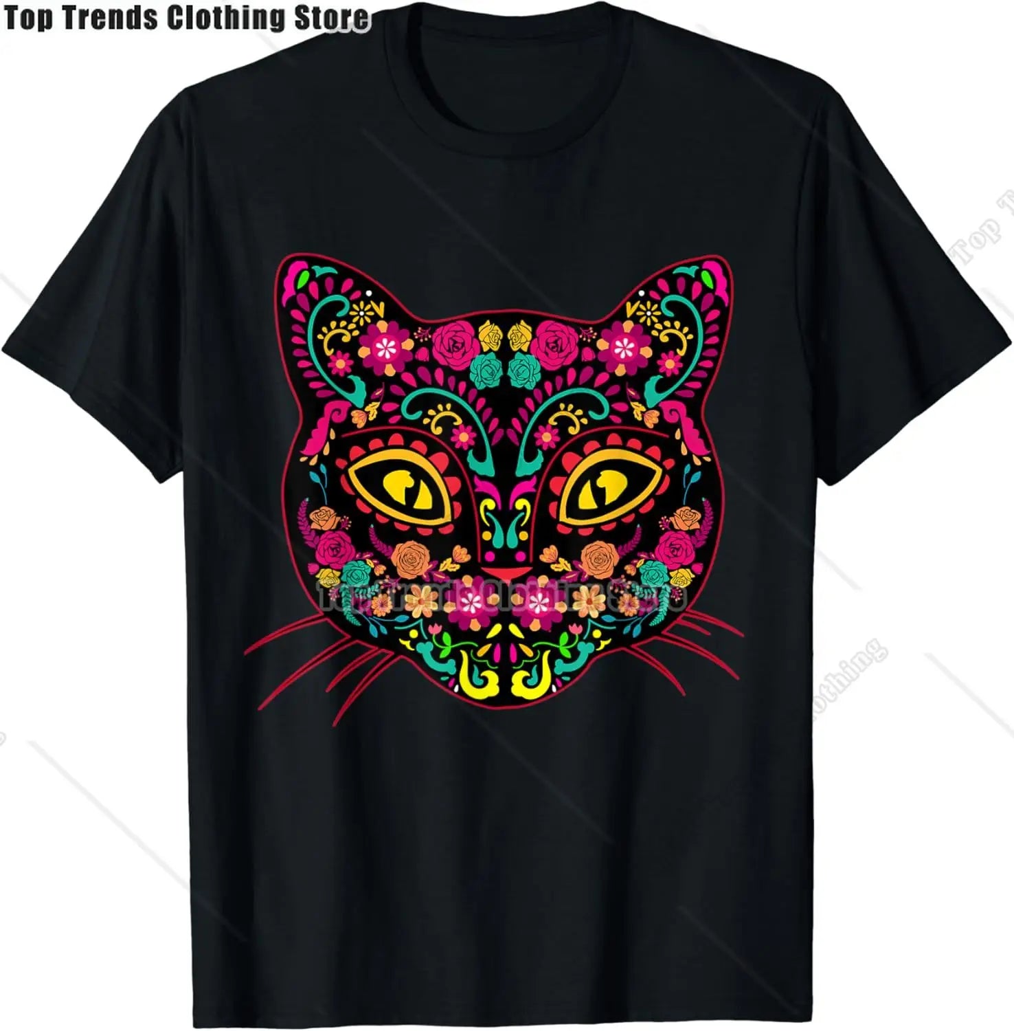 Cute Sugar Skull Cat Dia De Los Muertos Day of The Dead T-Shirt Mexican