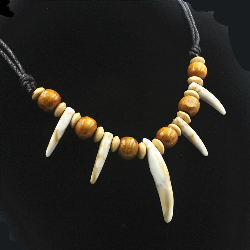 Tribal Imitation Wolf Teeth Beaded Necklace