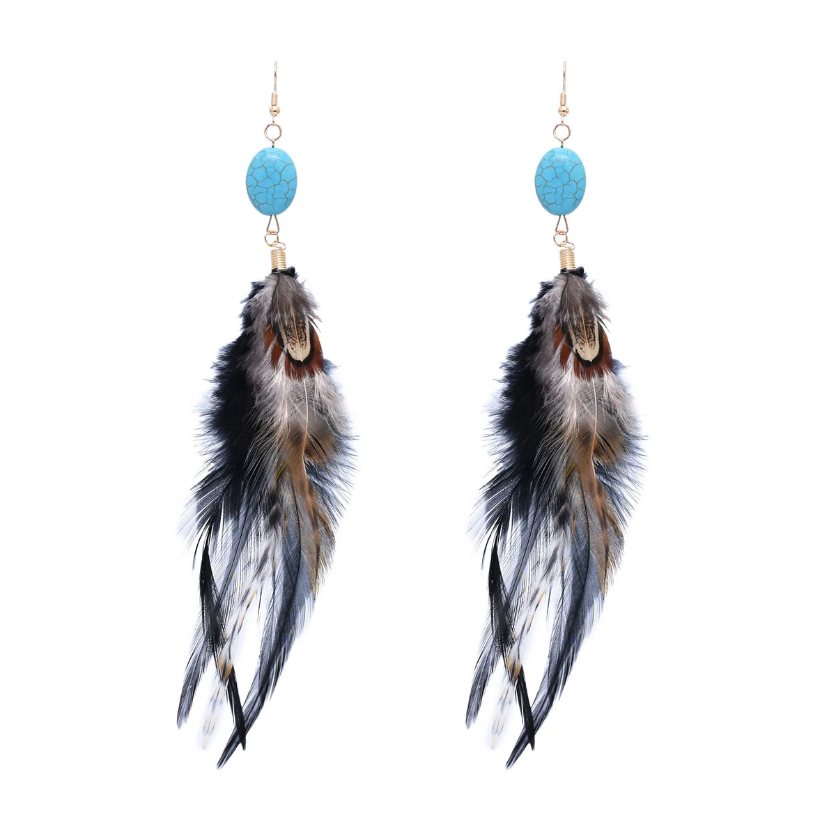 Brown Blue Long Feather Earrings