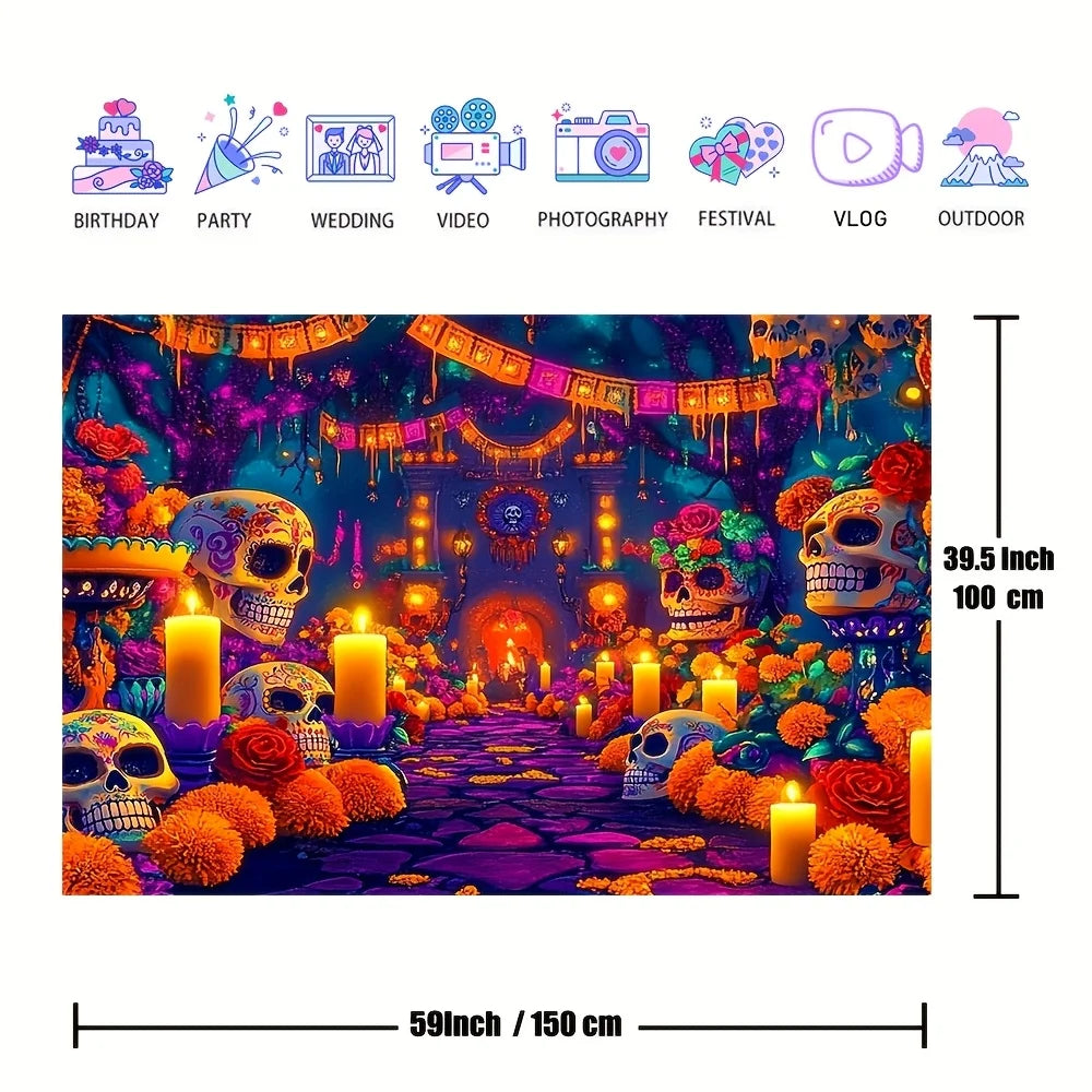 1 piece of polyester background fabric for the Day of the Dead, Mexico