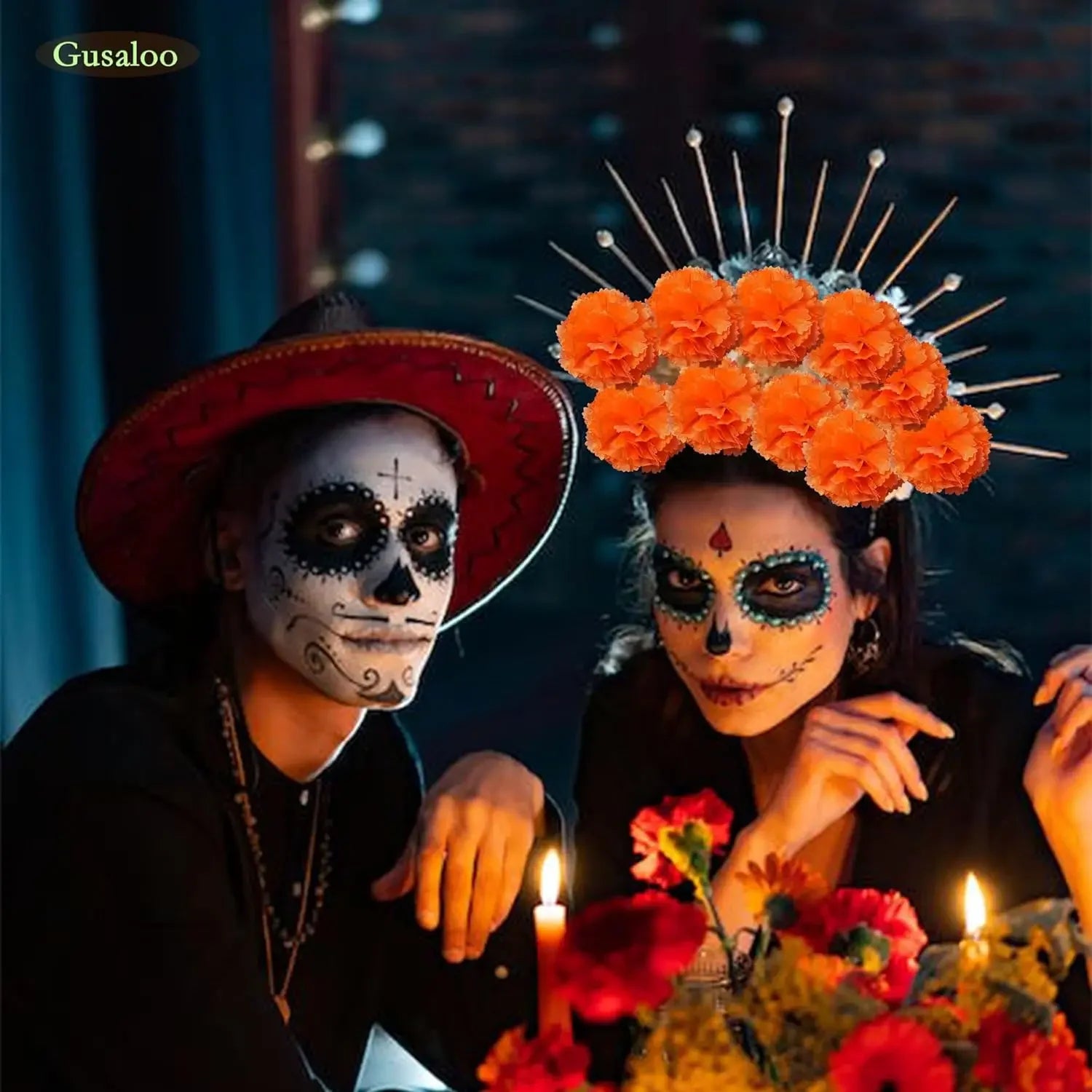 50Pcs Marigold Artificial Flowers for Day of The Dead, Diwali & Halloween Decor