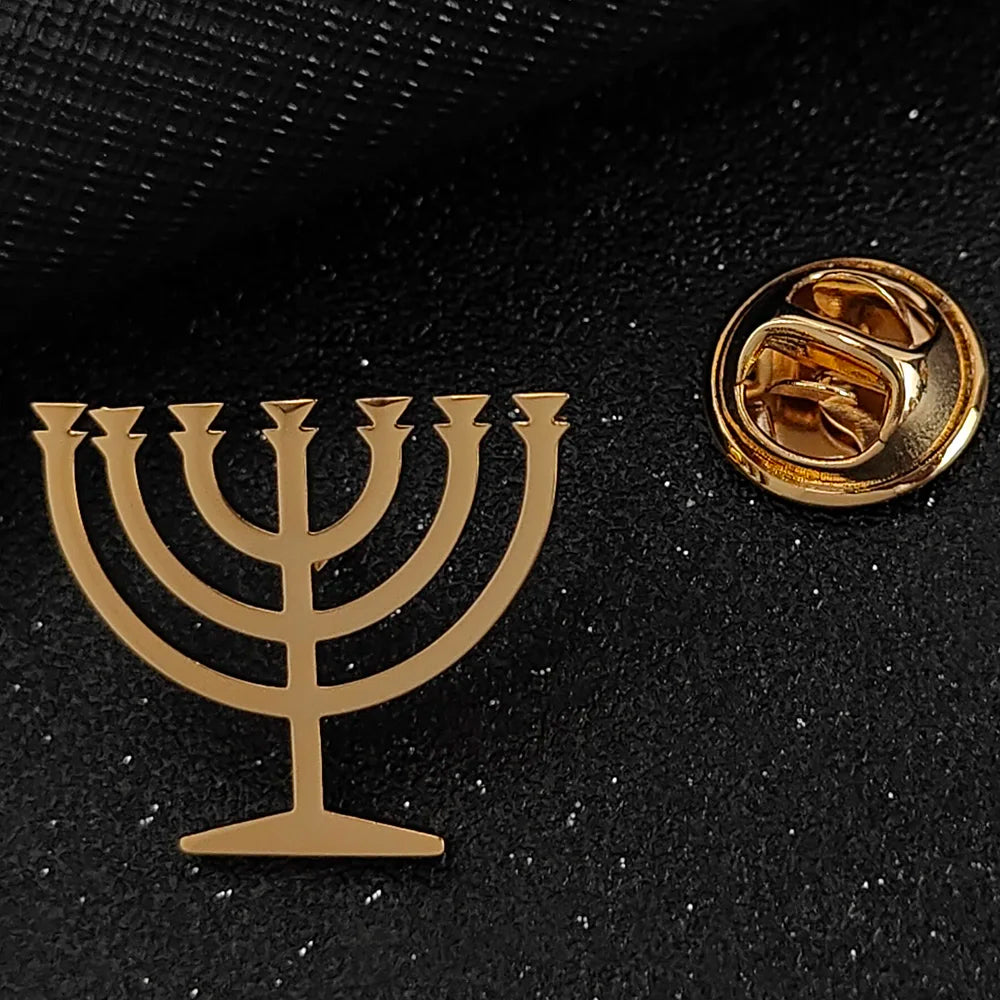 Jewish menorah men's brooch stainless steel lapel pin