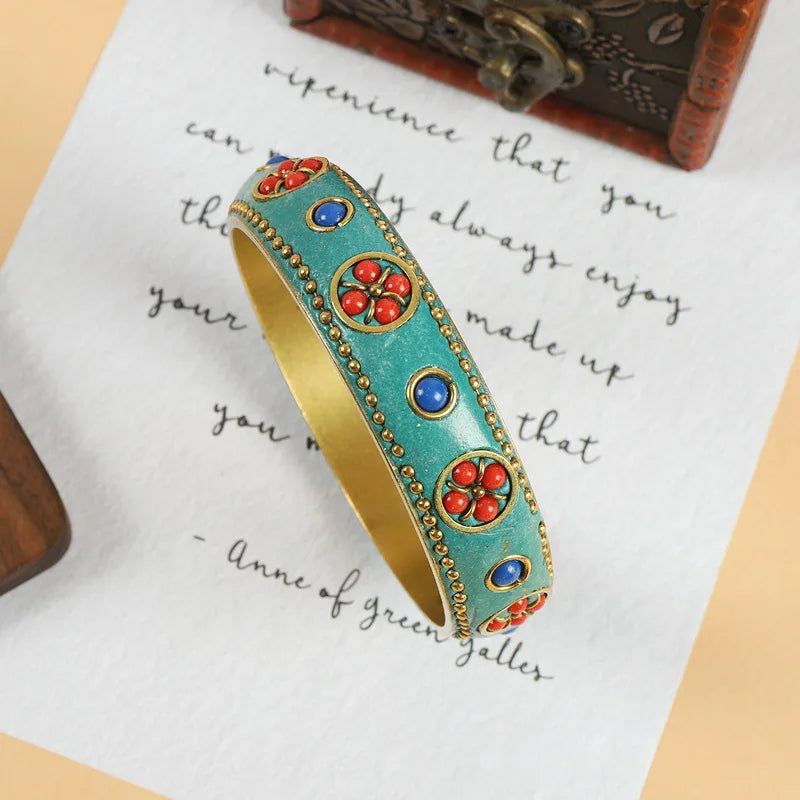 Vintage Brass Bangle, Tibetan Nepali Style