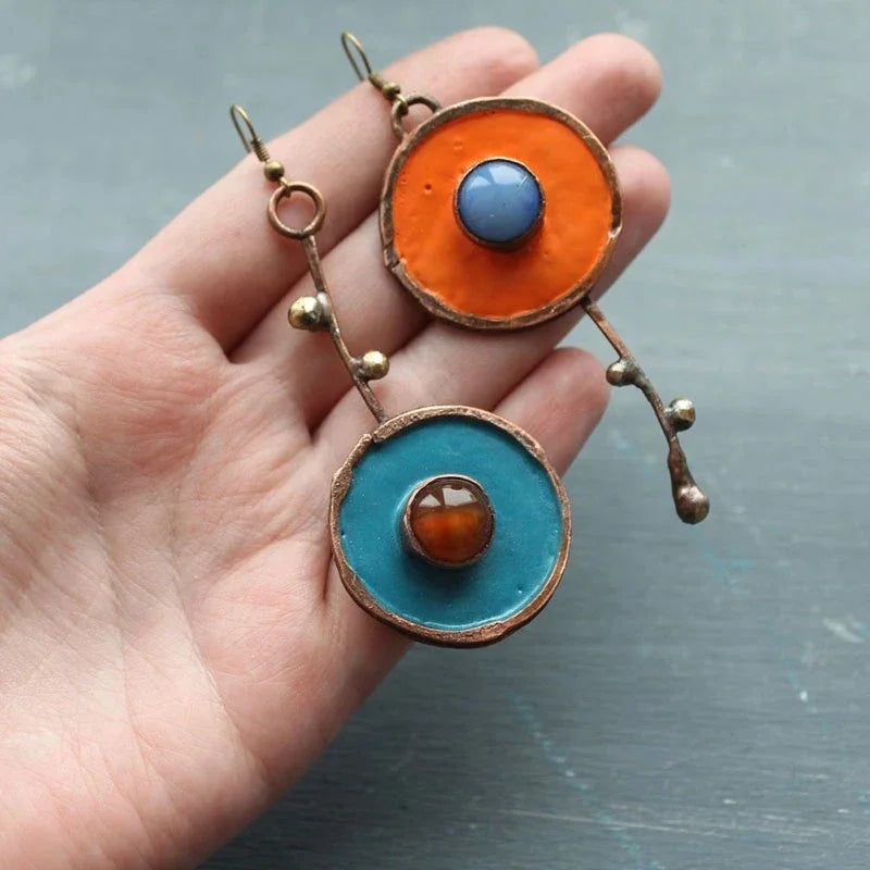 Ancient Bronze Metal Painting Drop Earrings