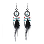 TopHanqi Bohemian Hollow Dream Catcher Leaf Feather Earrings