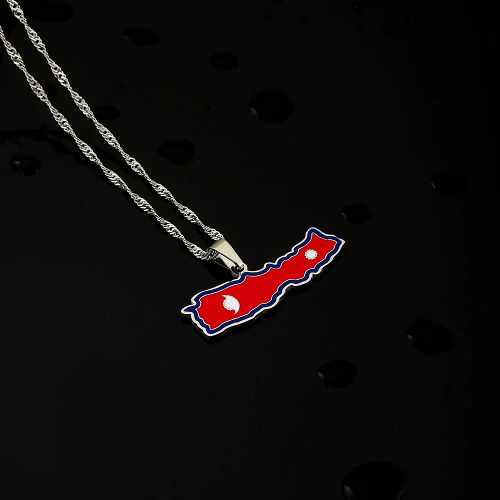 Nepal Map Flag Pendant Necklace
