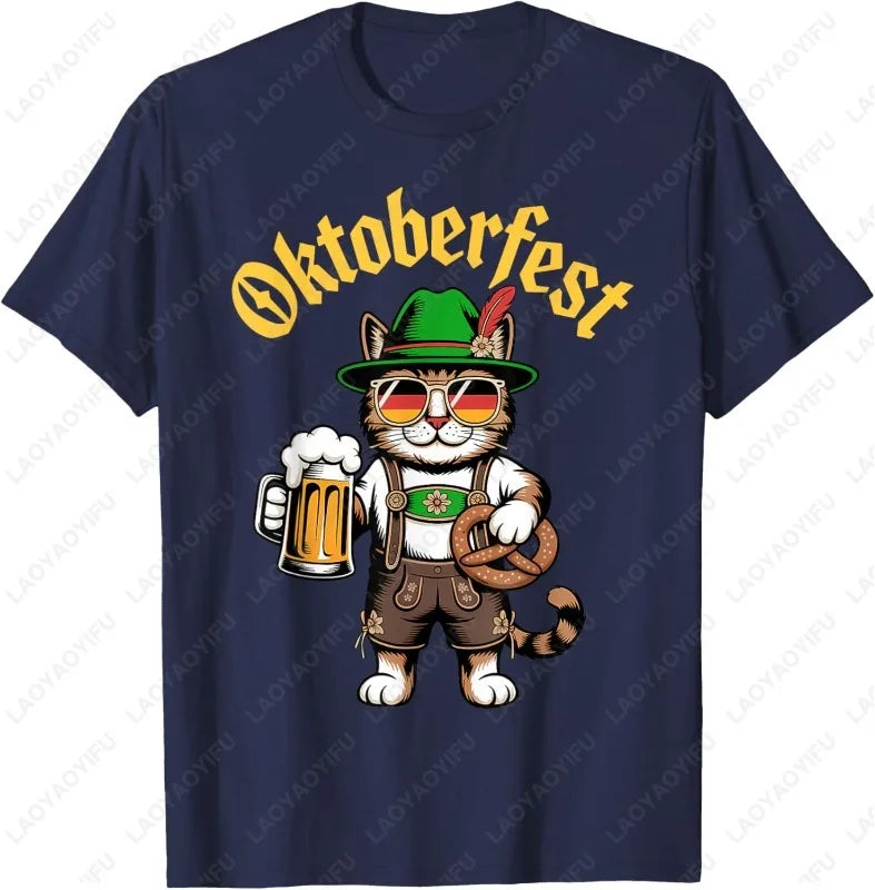 Funny Oktoberfest Cute Cat Pretzel Beer Funny Party Adults T-Shirt