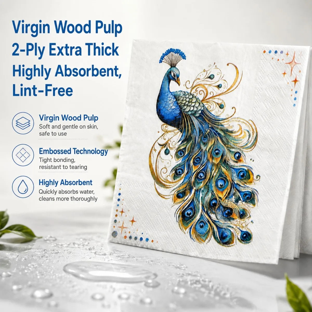 Vintage Blue Peacock Printed Napkins