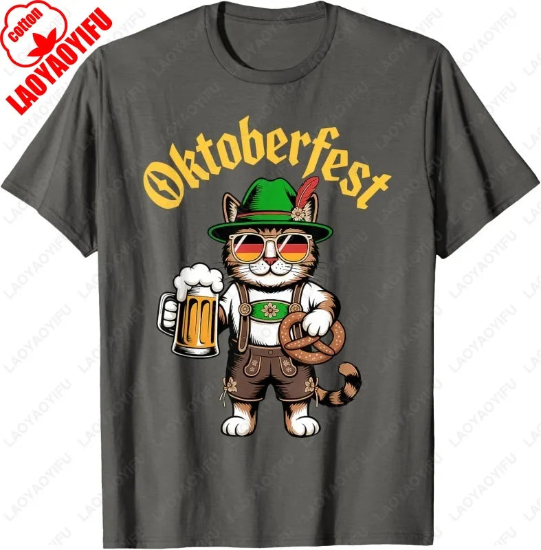 Funny Oktoberfest Cute Cat Pretzel Beer Funny Party Adults T-Shirt