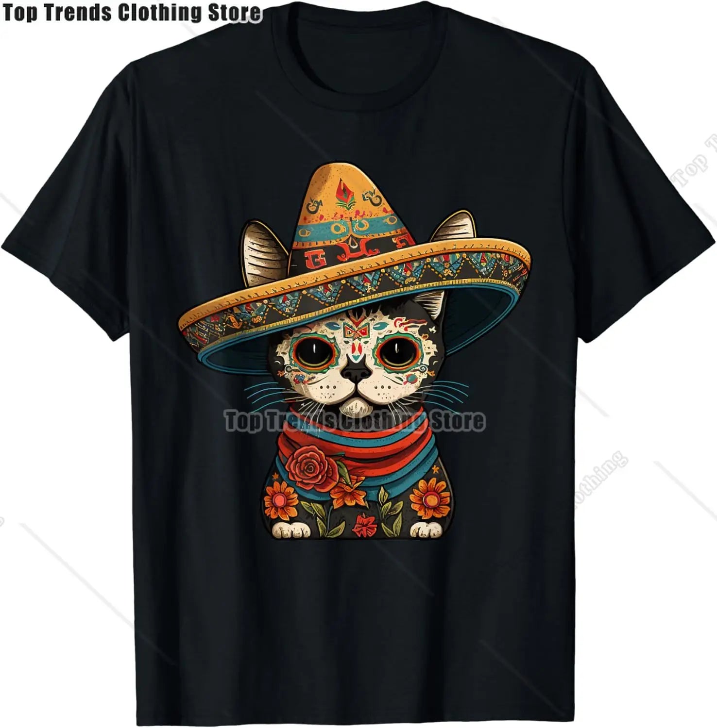 Cute Sugar Skull Cat Dia De Los Muertos Day of The Dead T-Shirt Mexican
