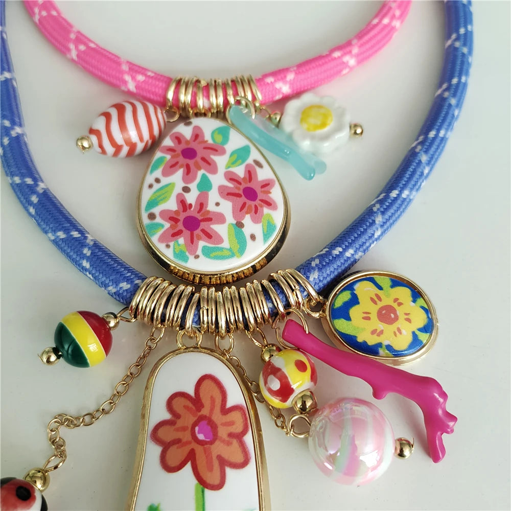 Colorful Dopamine Pink Blue Cord Choker Necklace