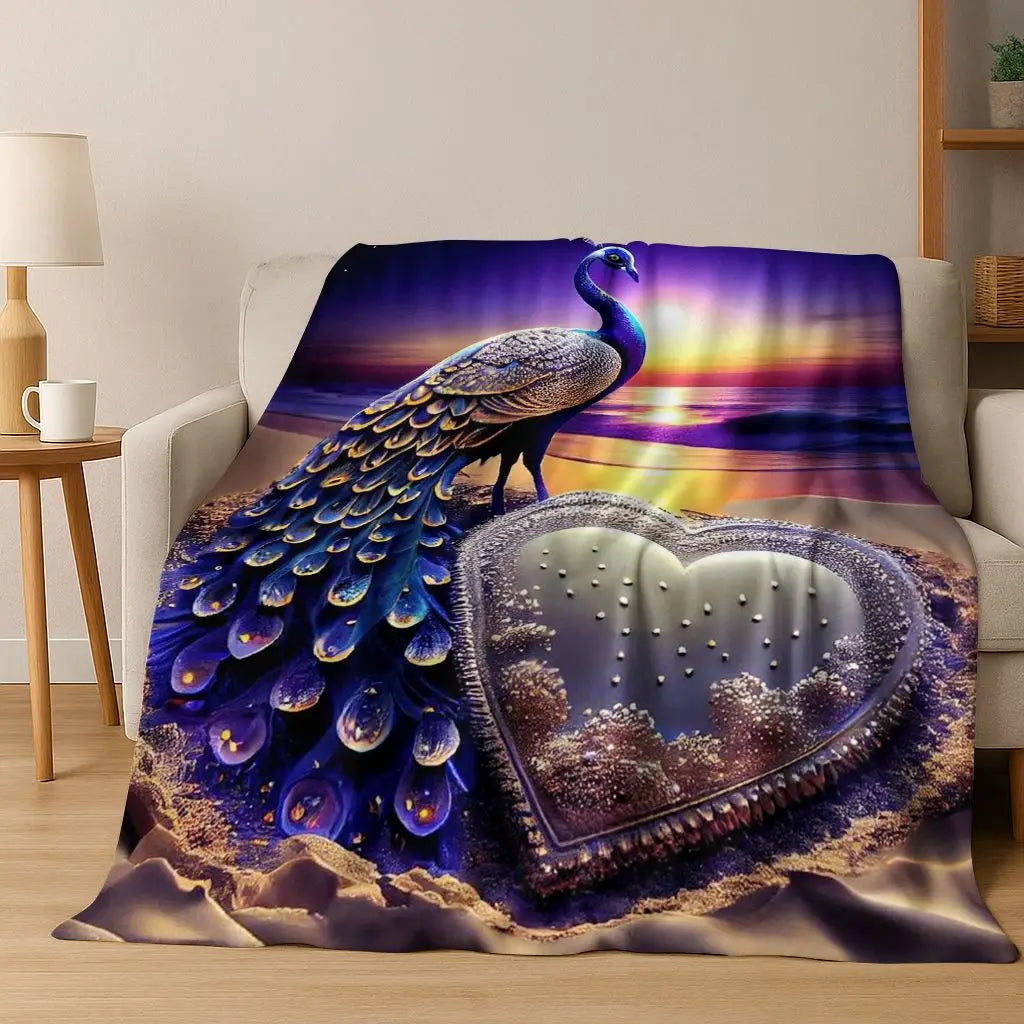 3D Colorful Peacock Birds Dream Flannel Blanket