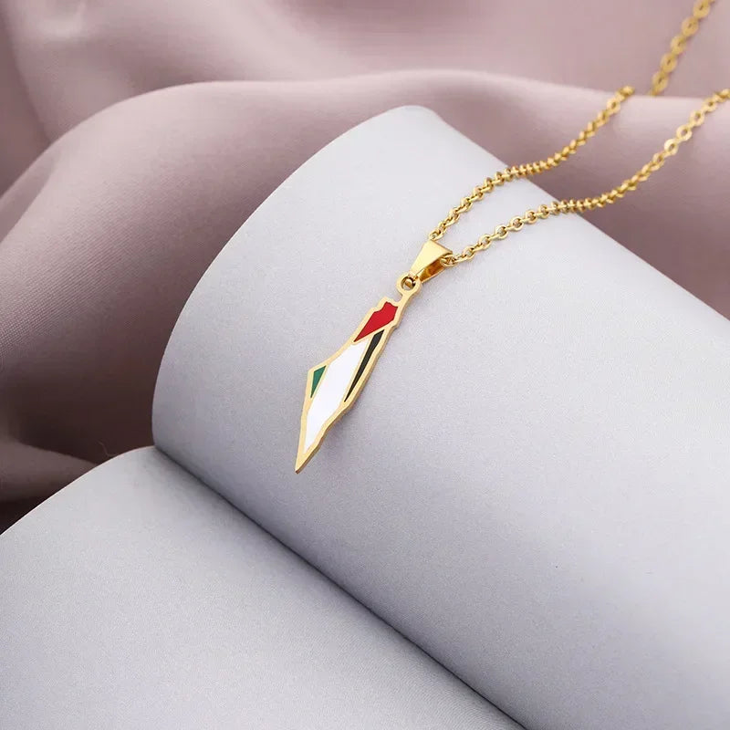 Stainless Steel Map of Syria Pendant Necklace