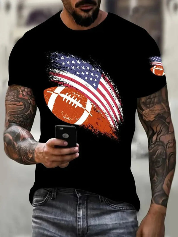 Fashion Men's American Flag Football Print T-Shirt