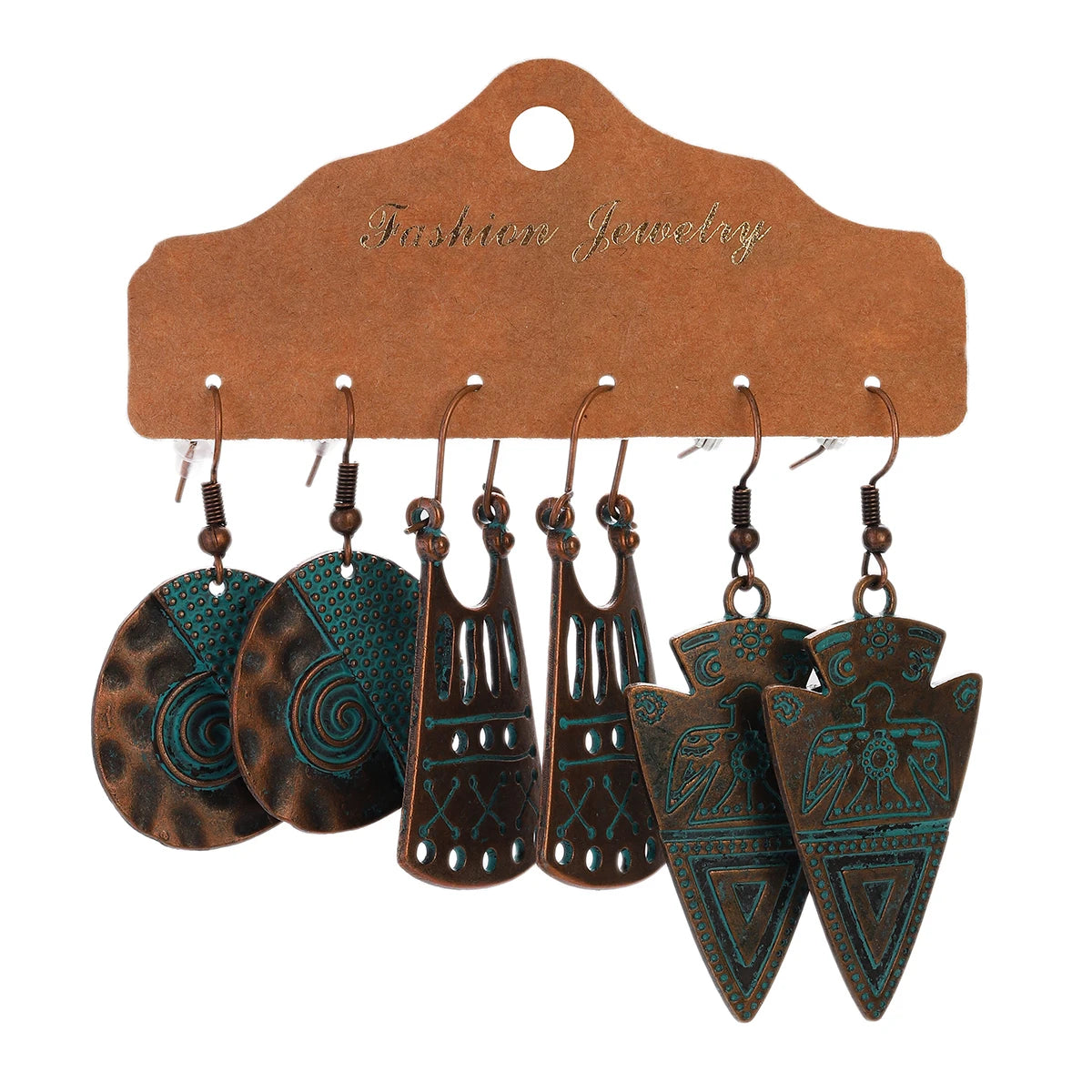 Vintage Bronze Irregular Geometric Triangle Arrow Tassel Dangle Earrings