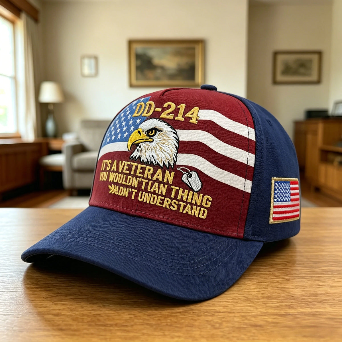 DD-214 Veteran Eagle Trucker Hat American Flag Baseball Cap