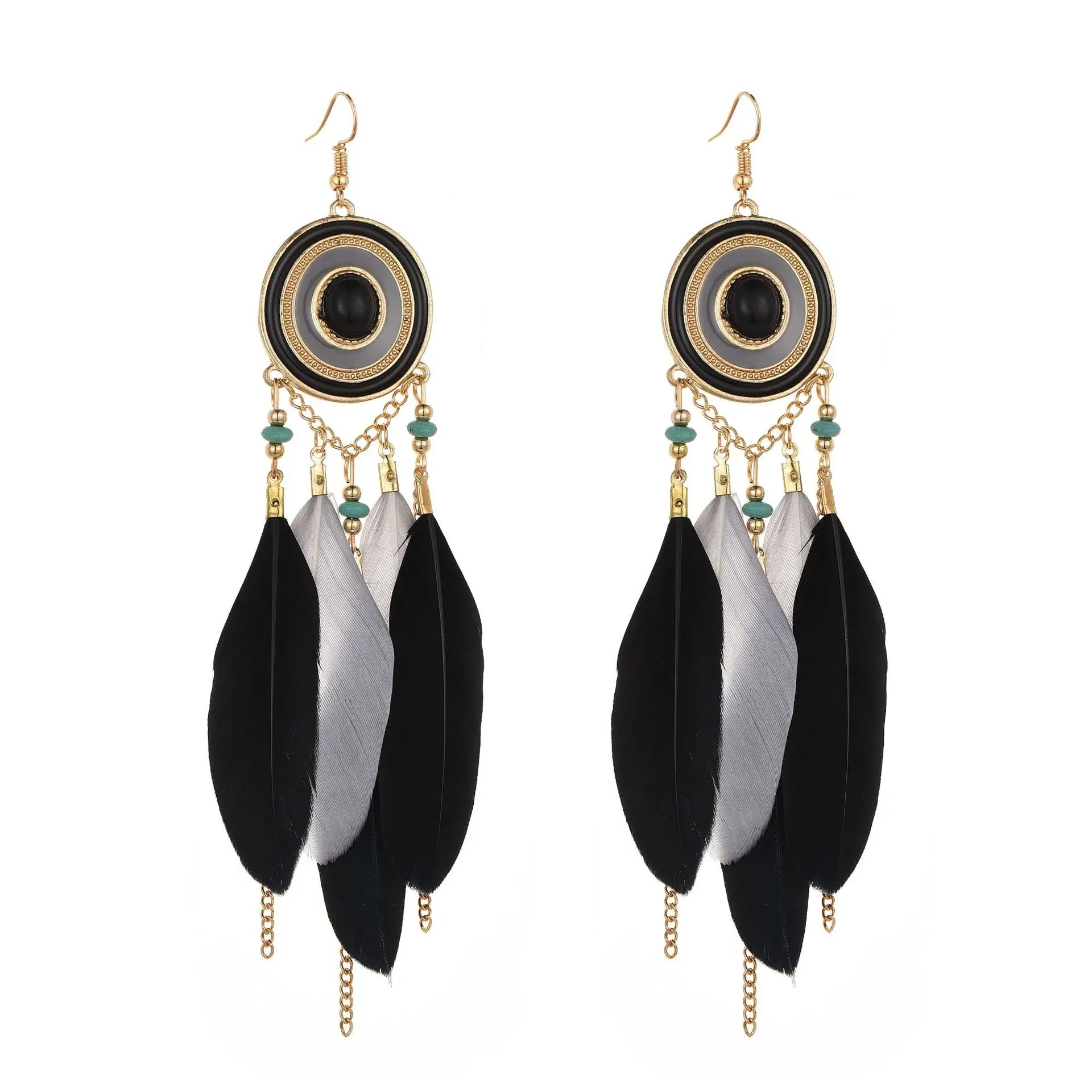 TopHanqi Bohemian Hollow Dream Catcher Leaf Feather Earrings