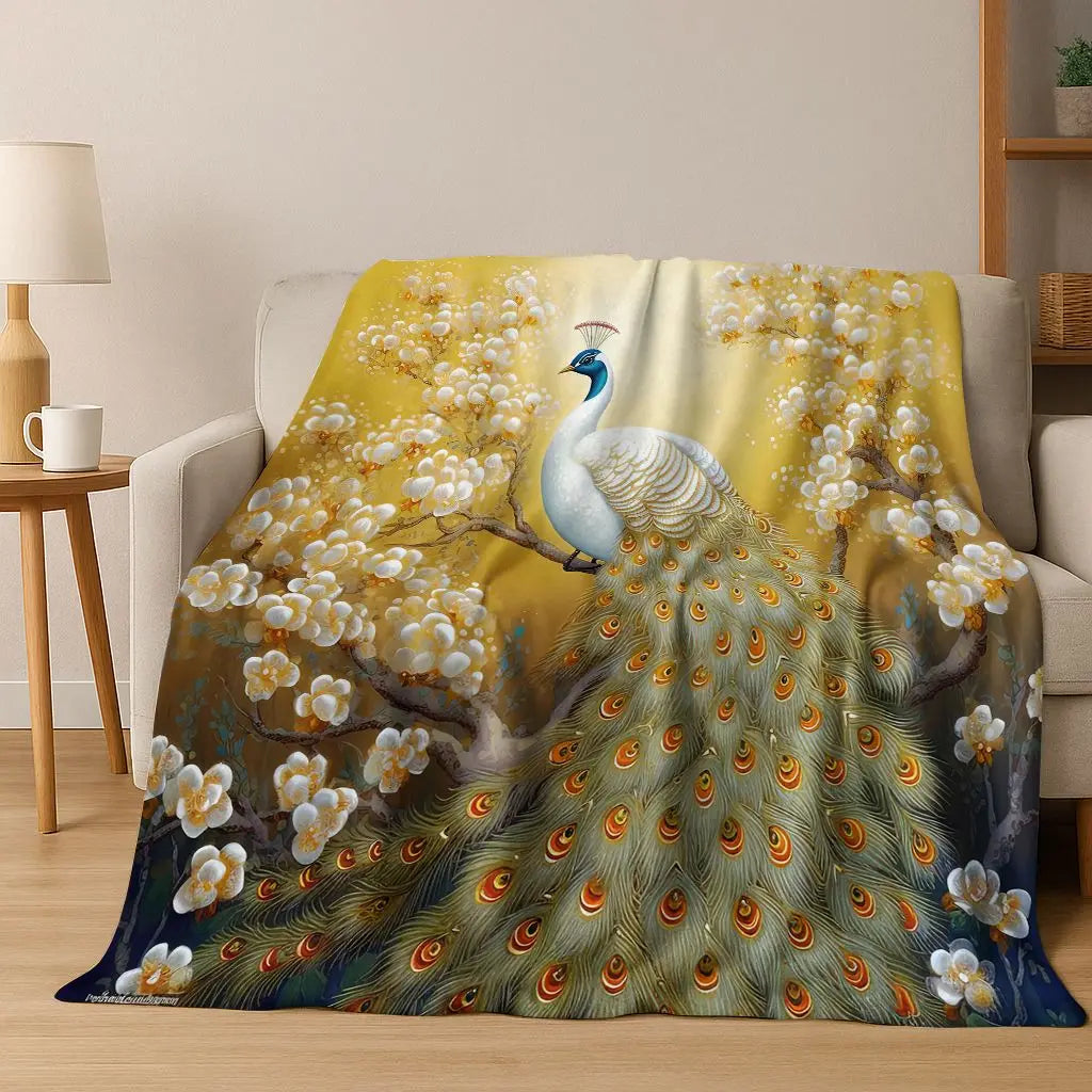 3D Colorful Peacock Birds Dream Flannel Blanket