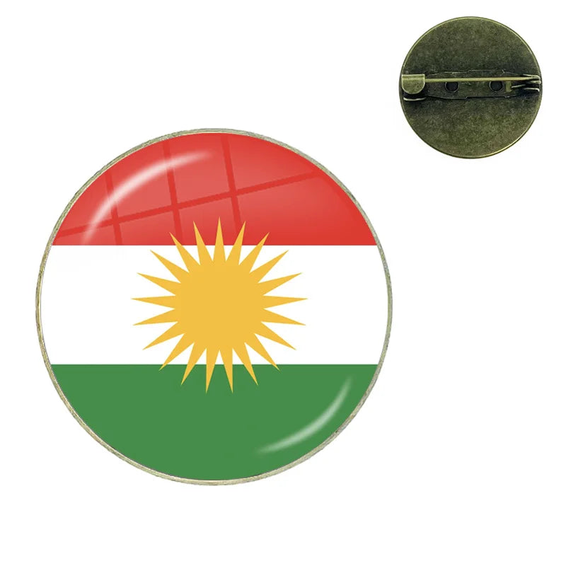 Kurdistan Flag Glass Pendant Keychain Jewelry Charm Bag Souvenir Key Ring