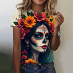 Women's T-shirt for Girls Short Sleeve Day of the Dead Undead Skull