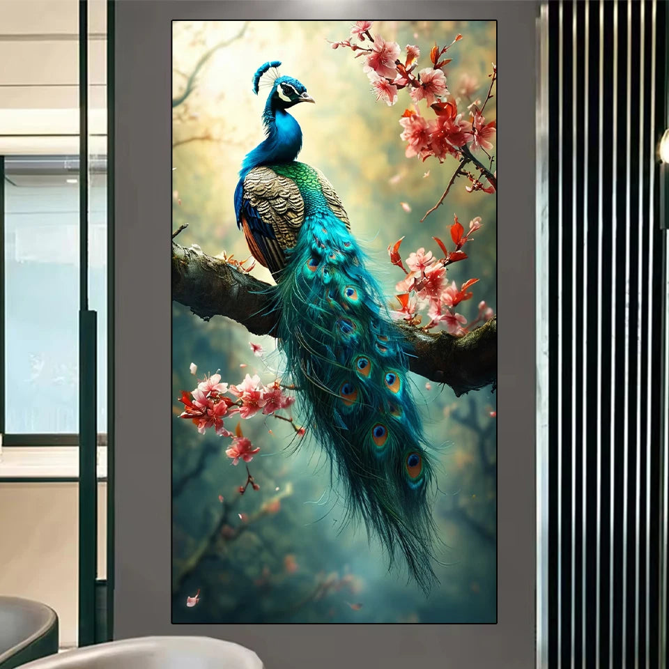 Diamond Cross Embroidery Beautiful Blue Peacock Flower