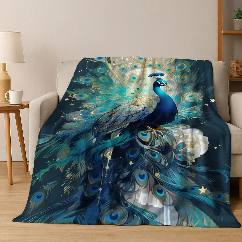 3D Colorful Peacock Birds Dream Flannel Blanket