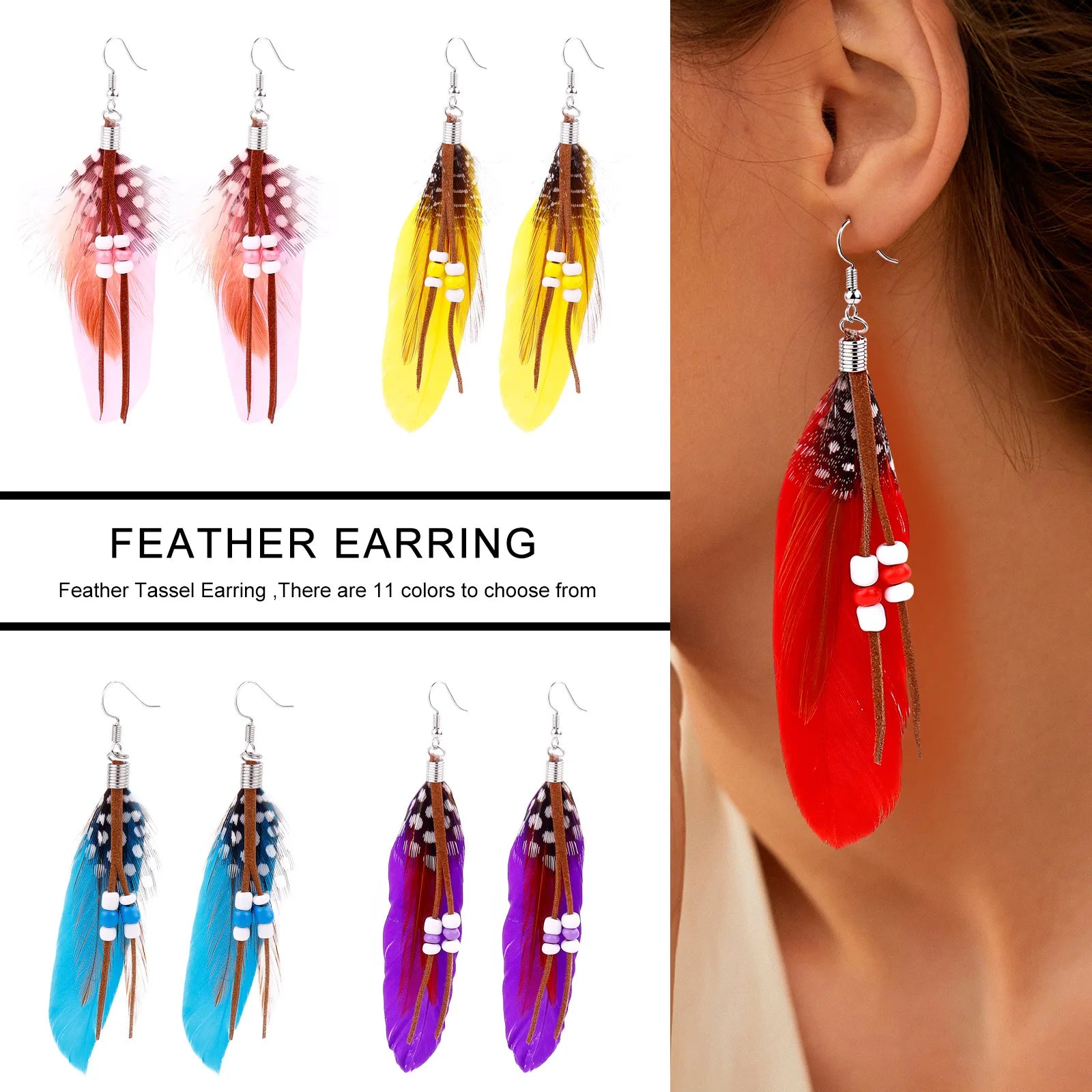 Feather earrings for women, Bohemian style