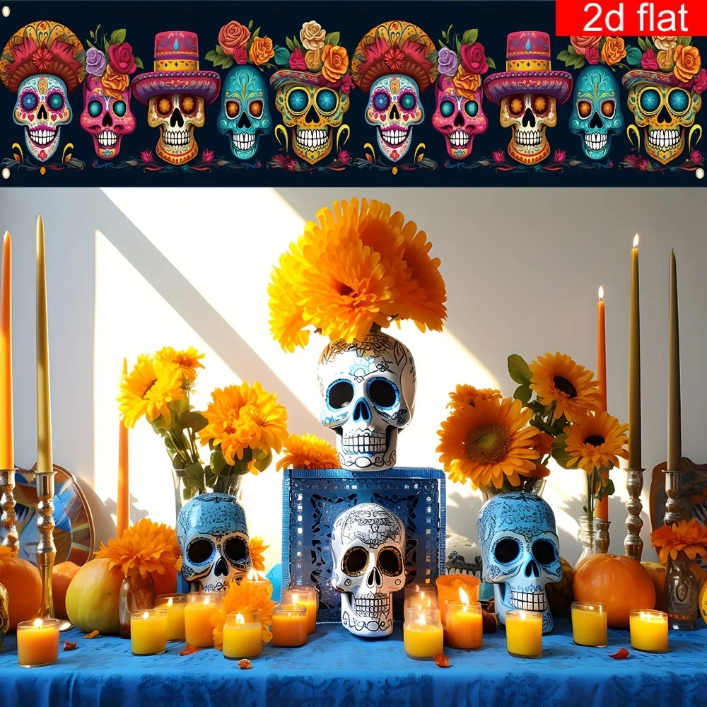 2D flat banner, 1 piece, Mexican Day of the Dead courtyard banner