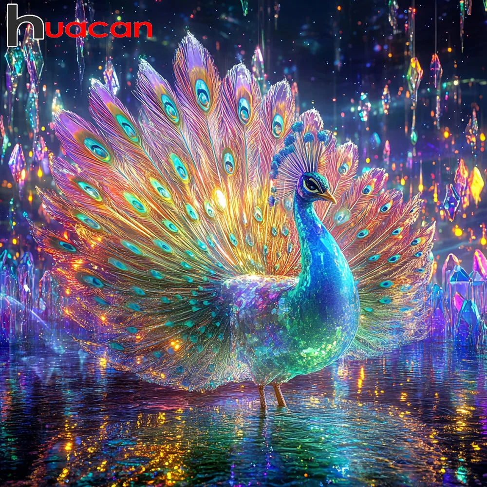 Huacan Peacock DIY Diamond Painting Animal Rain Diamond Mosaic New 2025 Complete Kit لوحات تزيينية