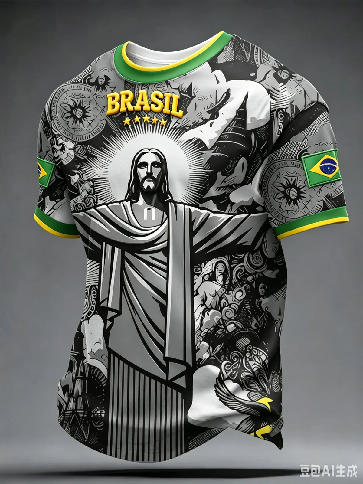 Brazil Savior Christ Pattern Tee