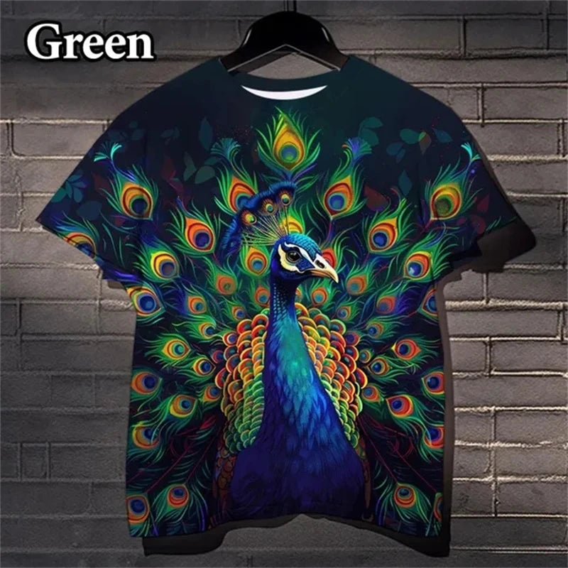 3D Peacock Feather Pattern Casual T-shirt