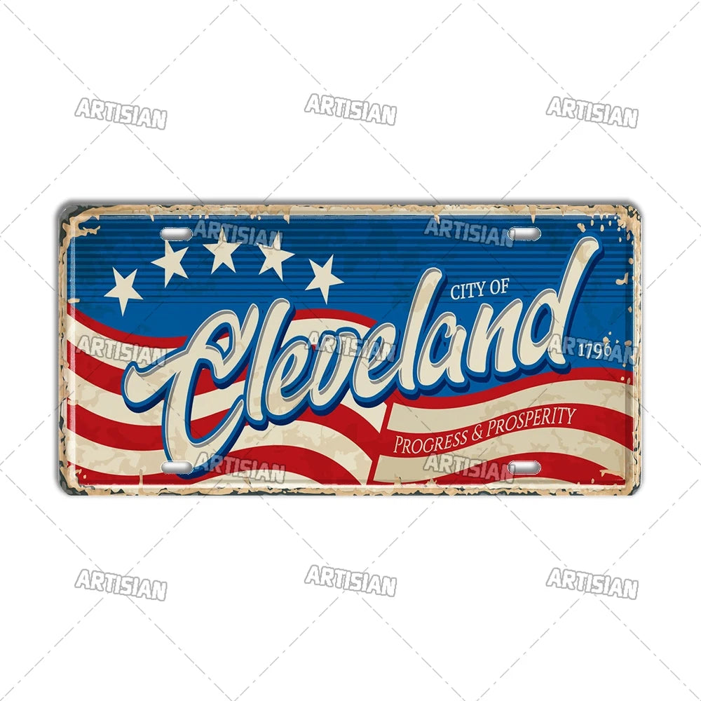 USA License Plate Landmark Metal Sign