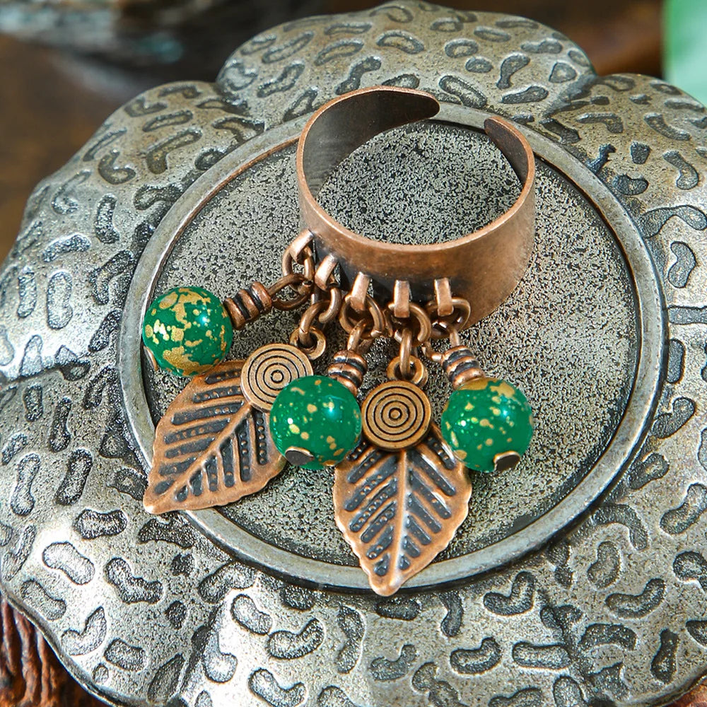 Ethnic Flower Feather Tassel Rings For Women Vintage Antique