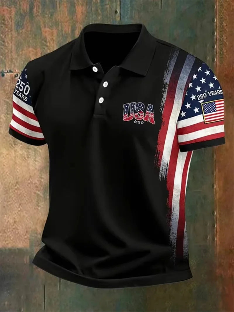 America 250th Anniversary Polo Shirt USA Flag