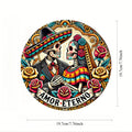Dia de los Muertos Aluminum Wall Art, Eternal Affection Skeleton Couple Wreath