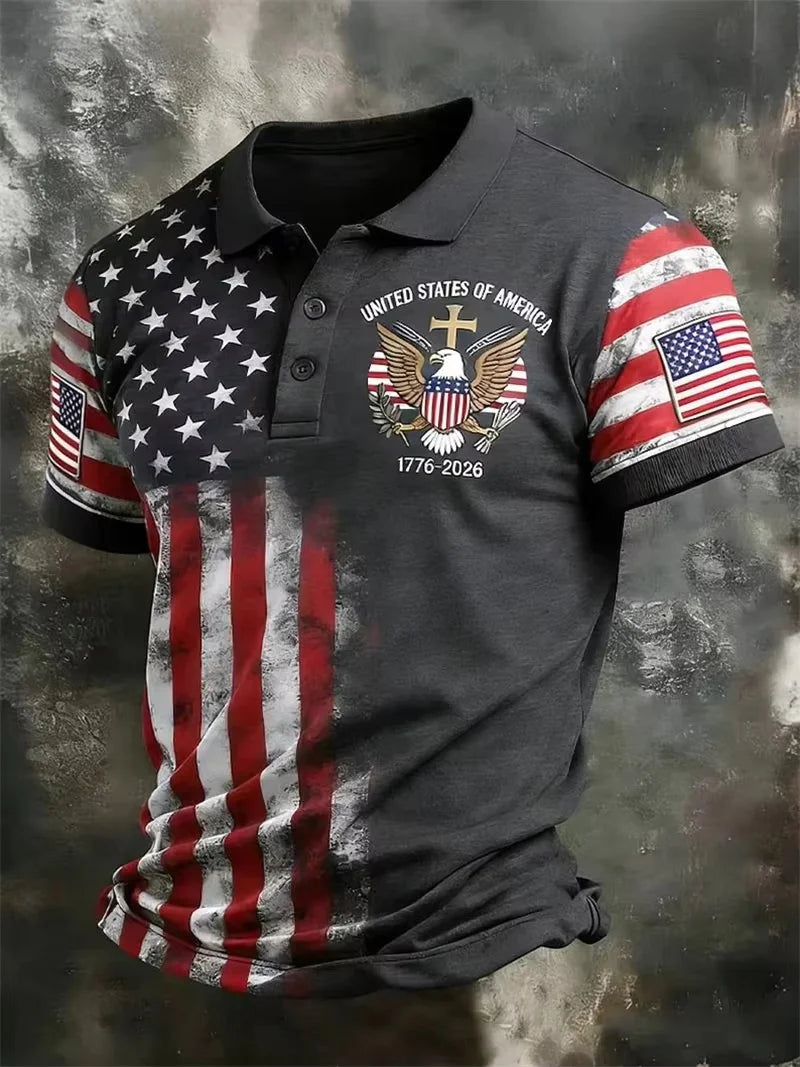 America 250th Anniversary Polo Shirt USA Flag