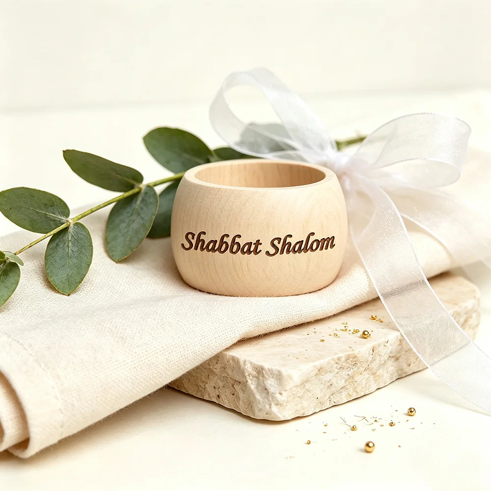 5Pcs Shabbat Shalom Wooden Napkin Rings