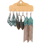 Vintage Bronze Irregular Geometric Triangle Arrow Tassel Dangle Earrings