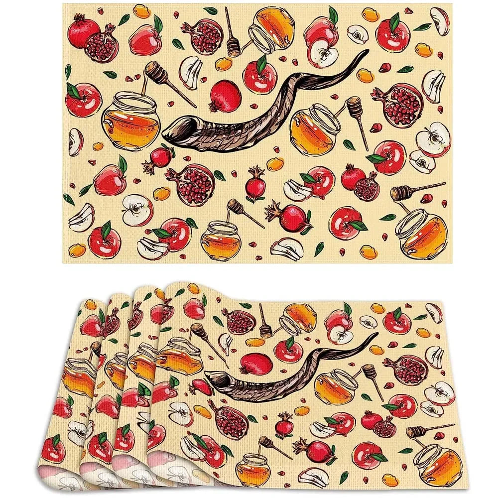 1PC Linen Rosh Hashanah Placemats Table Decor