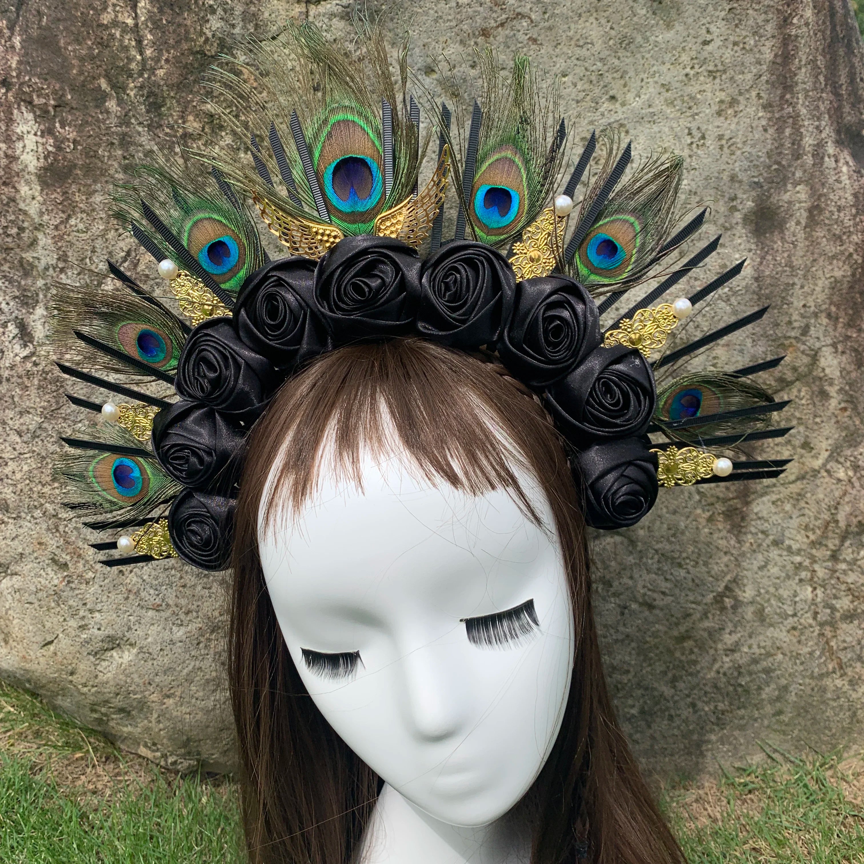 Peacock Feathers Golden Accessories Crown