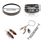 4Piece Jewelry: Woven Choker, Braided Bracelet, Feather Hairpin, Tassel Earrings - Tribal Boho