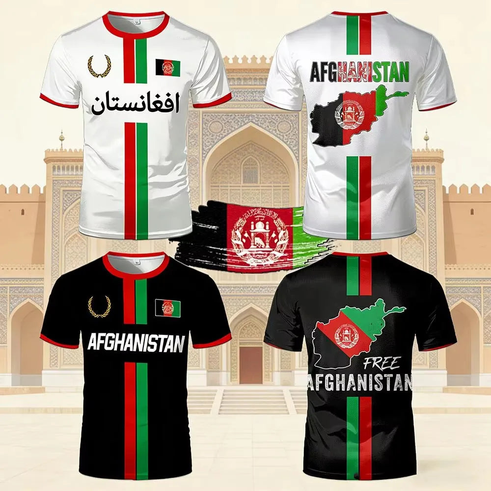 تي شيرت رجالي لكرة القدم بنمط أفغاني خريطة علم أفغانستان مطبوعة جيرسي رجالي سريع الجفاف قابل للتنفس كاجوال بقبة دائرية قمصان رياضية